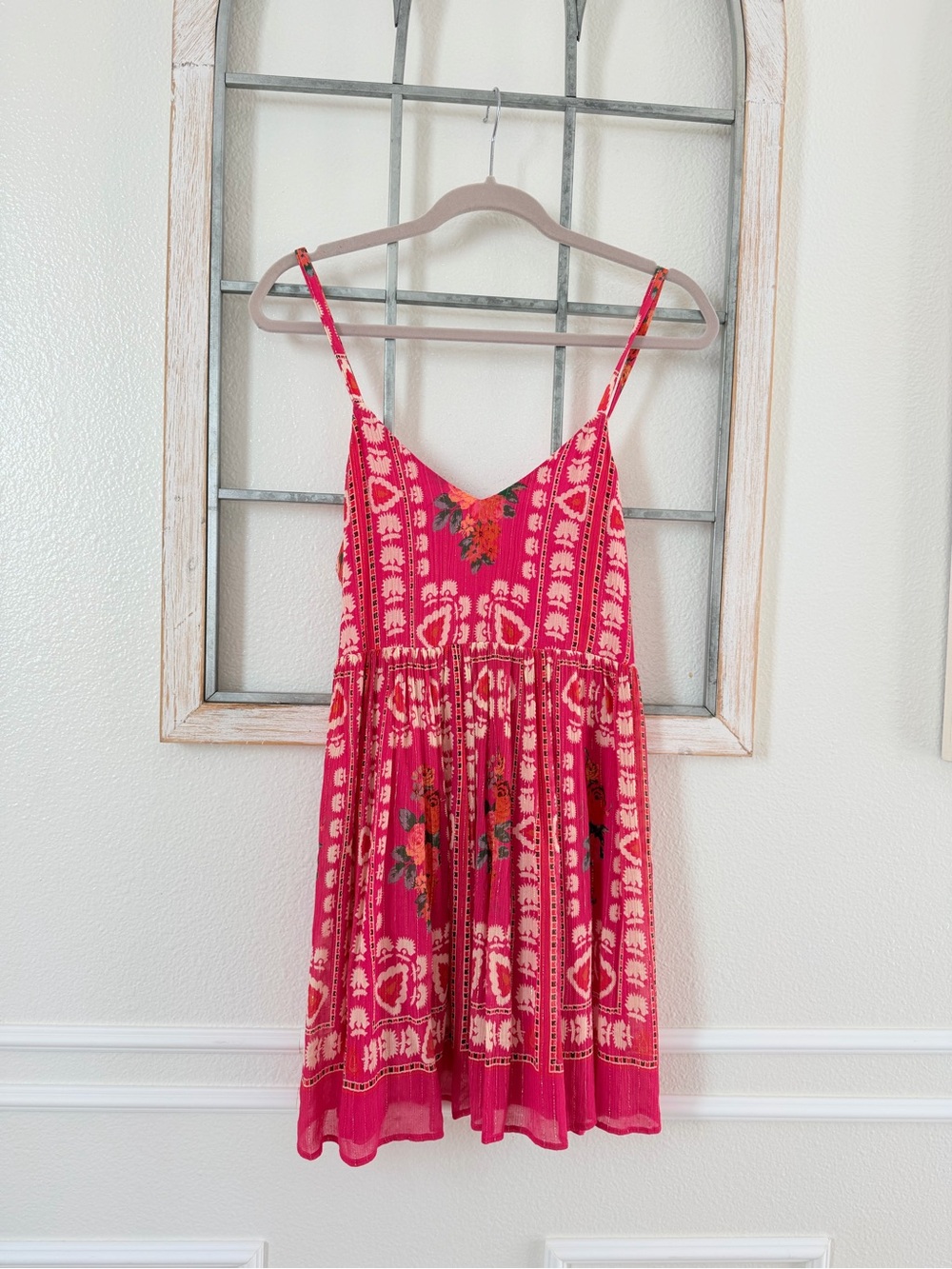 Sezane Pink Printed Spaghetti-Strap Sundress